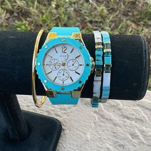 Guess Turquoise and Gold Women's Watch